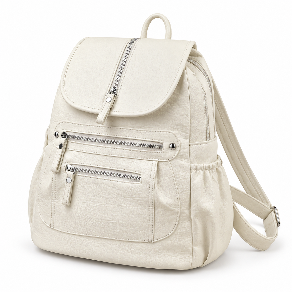 Elegant Ivory Backpack With Zippered Pockets
