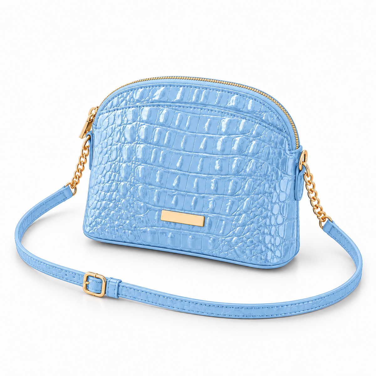 Sky Blue Crocodile Embossed Crossbody Bag