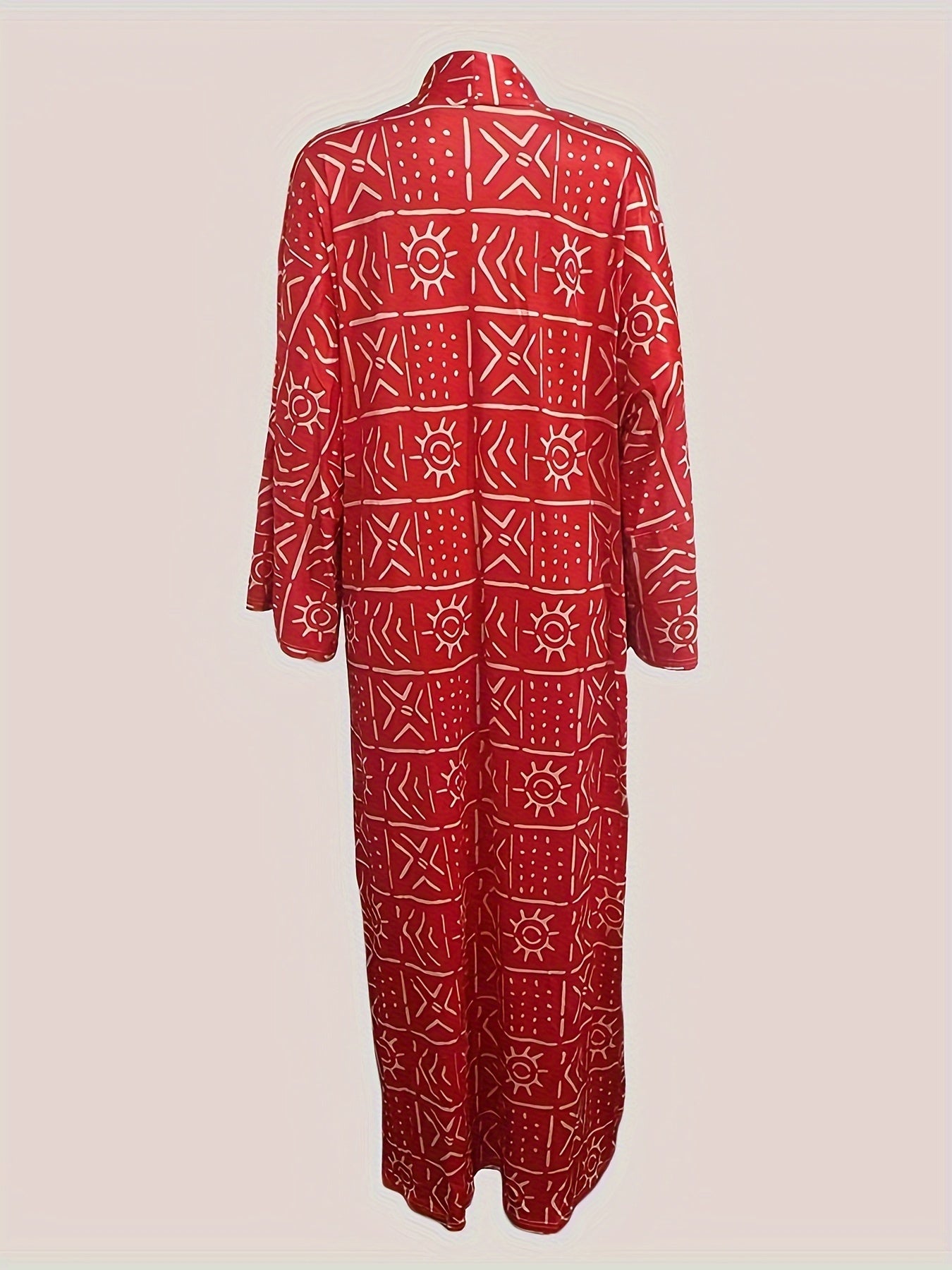 Chic Boho-Inspired Long Kimono Abaya - Loose Fit, Open Front with Full Print Design, Machine Washable - Perfect for Beach Vacations