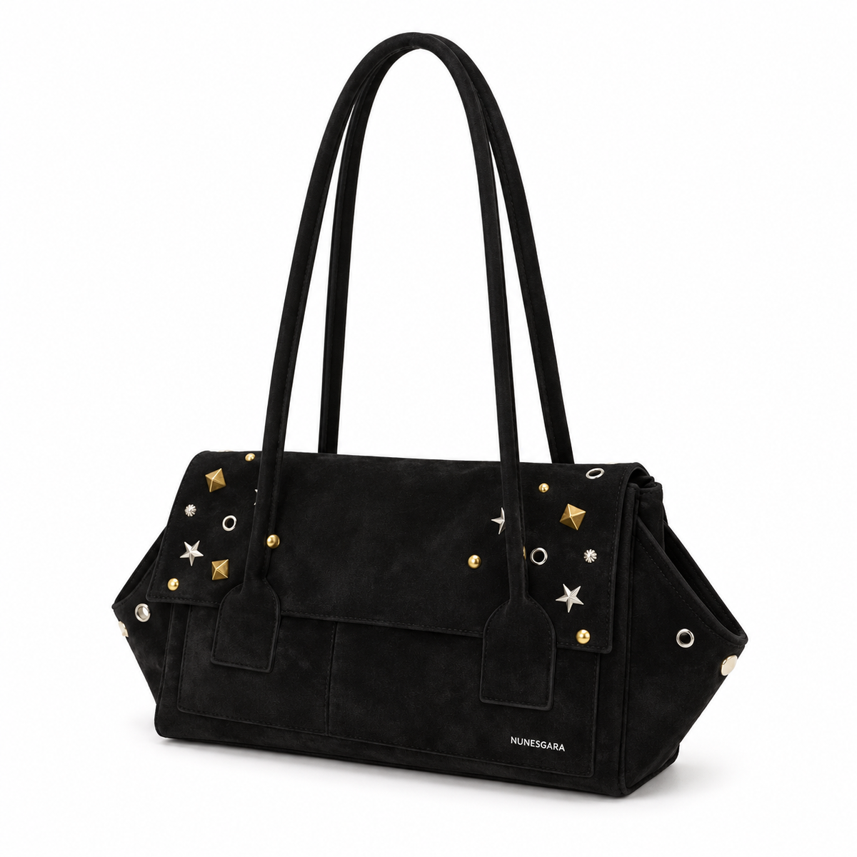 Vintage Black Studded Star Detail Shoulder Bag