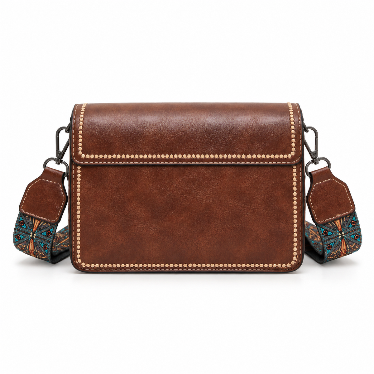 Vintage Brown Patterned Strap Crossbody Bag