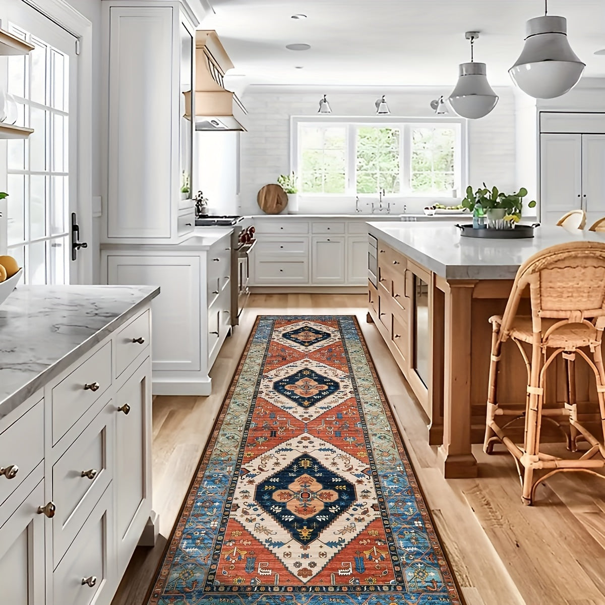 [Vintage Boho Carpet] Colorful Polyester Vintage Boho Washable Mat Runner | Floral & Geometric Design, Perfect for Hallways, Kitchens, Bedrooms, and Entryways Rugs