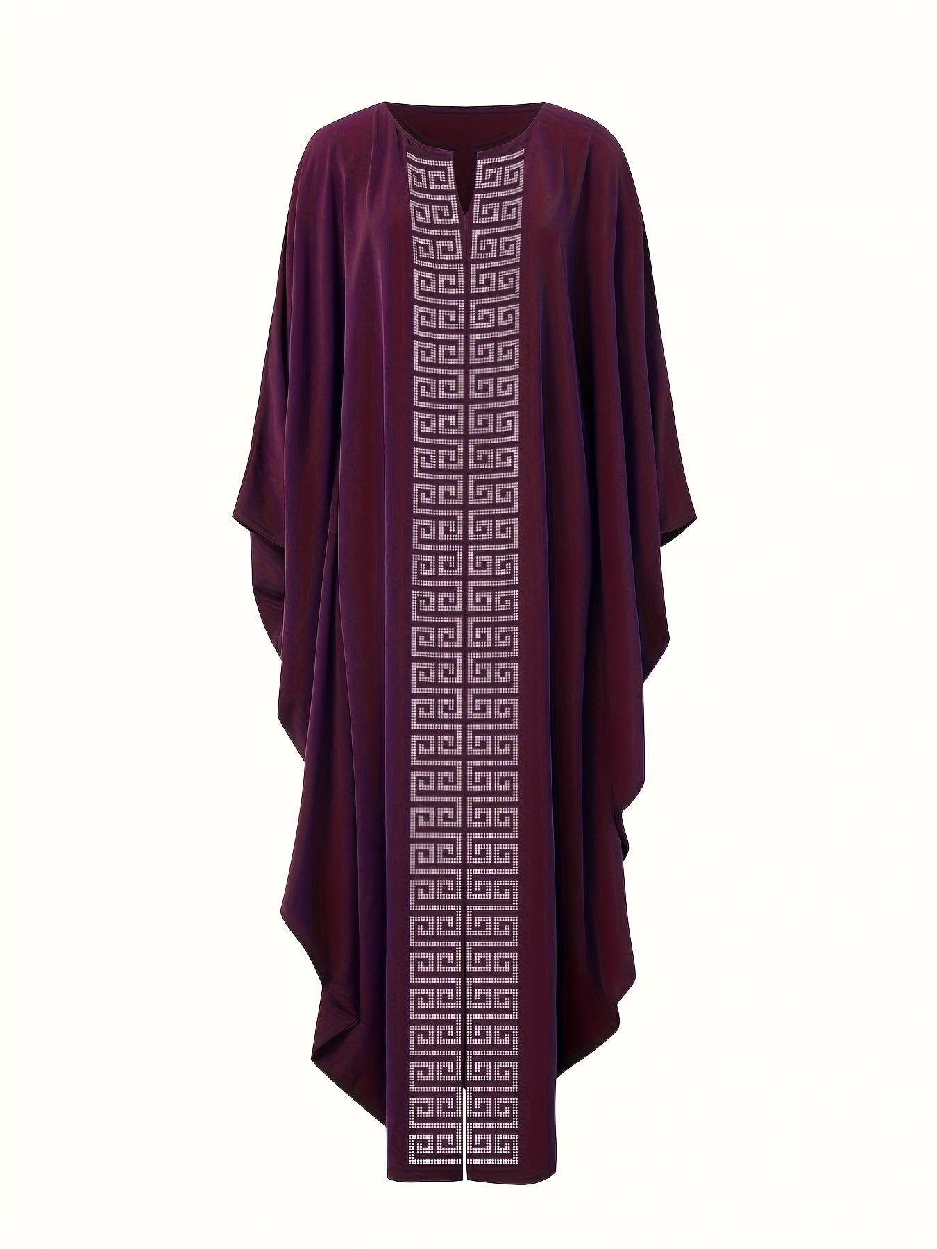 Women's Elegant Rhinestone Embellished Long Kaftan Palestinian Abaya - Batwing Sleeves, Long Split Hem, Polyester, Non-Stretch, Solid Color, Suitable for Spring/Summer/Fall