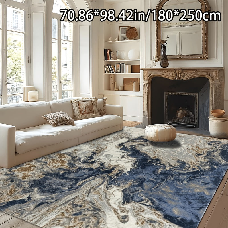 Crystal Velvet + 750g/m² + Anti-slip Dotted Plastic Backing + Bottom Dotted Plastic Floral Pattern Process, 1pc Crystal Velvet Home Decor, Simple Abstract Dark Blue Pattern, Comfortable and Versatile Decorative Style, Living