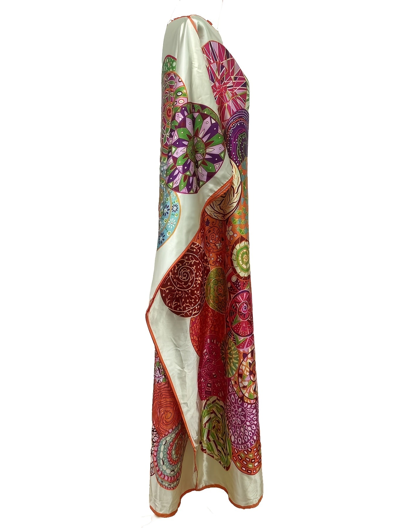 [Bohemian Kaftan] Vibrant Colorful Women's Bohemian Ethnic Print Kaftan Dress | Lightweight Non-Stretch Fabric, Side Slit Beach Cover Up & Bathing Suit Cover Dress, Machine Washable