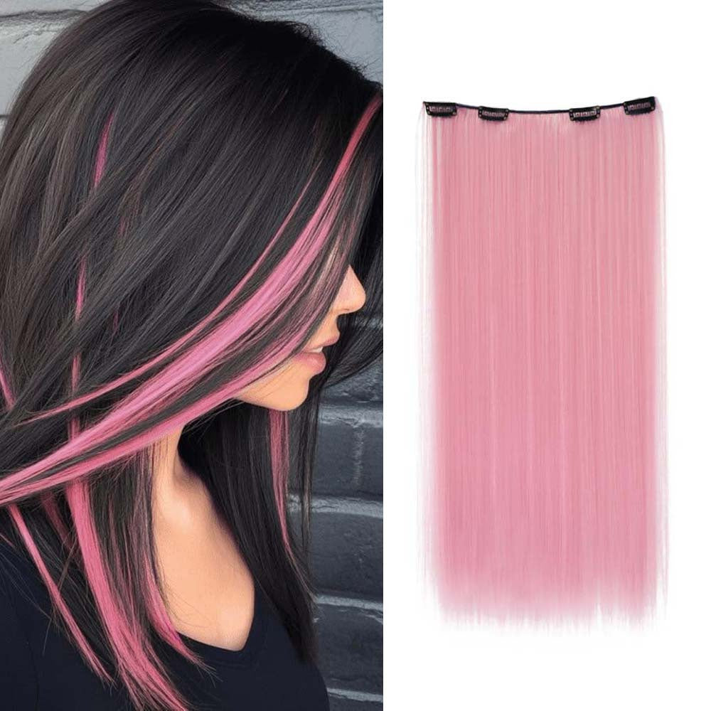 22Inch Long Straight Colorful Synthetic Hair Extensions - Invisible Clip-In, High Temperature Resistant, Easy to Wear for Women, Perfect for Parties & Holidays, Burgundy Hair Additions