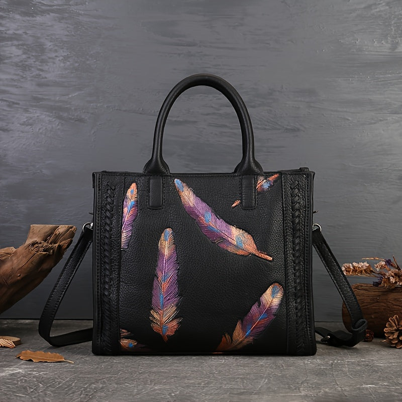 Vintage-Style Leather Tote Bag With Sling Strap, Large Capacity Handbag For Women