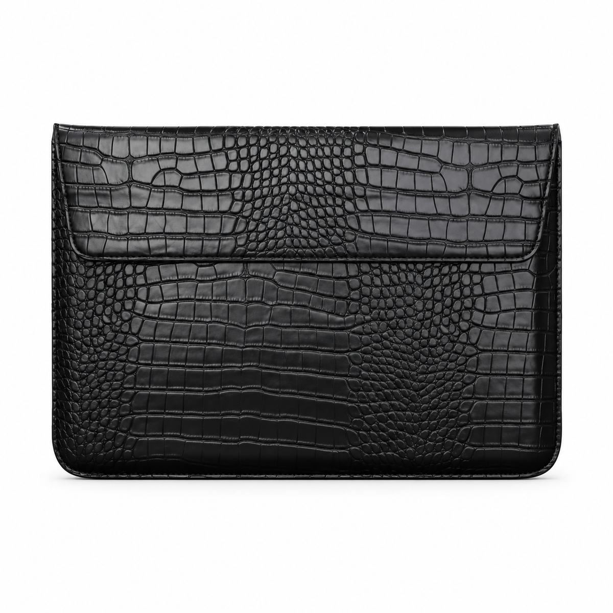 Black Crocodile Embossed Leather Laptop Bag