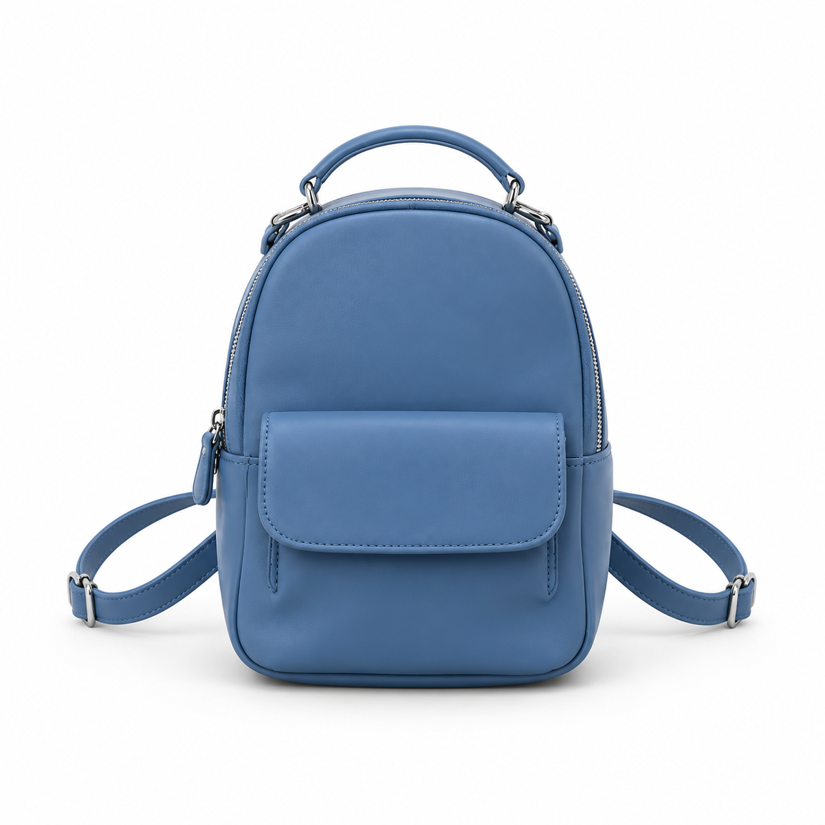 Denim Blue Vegan Leather Mini Backpack