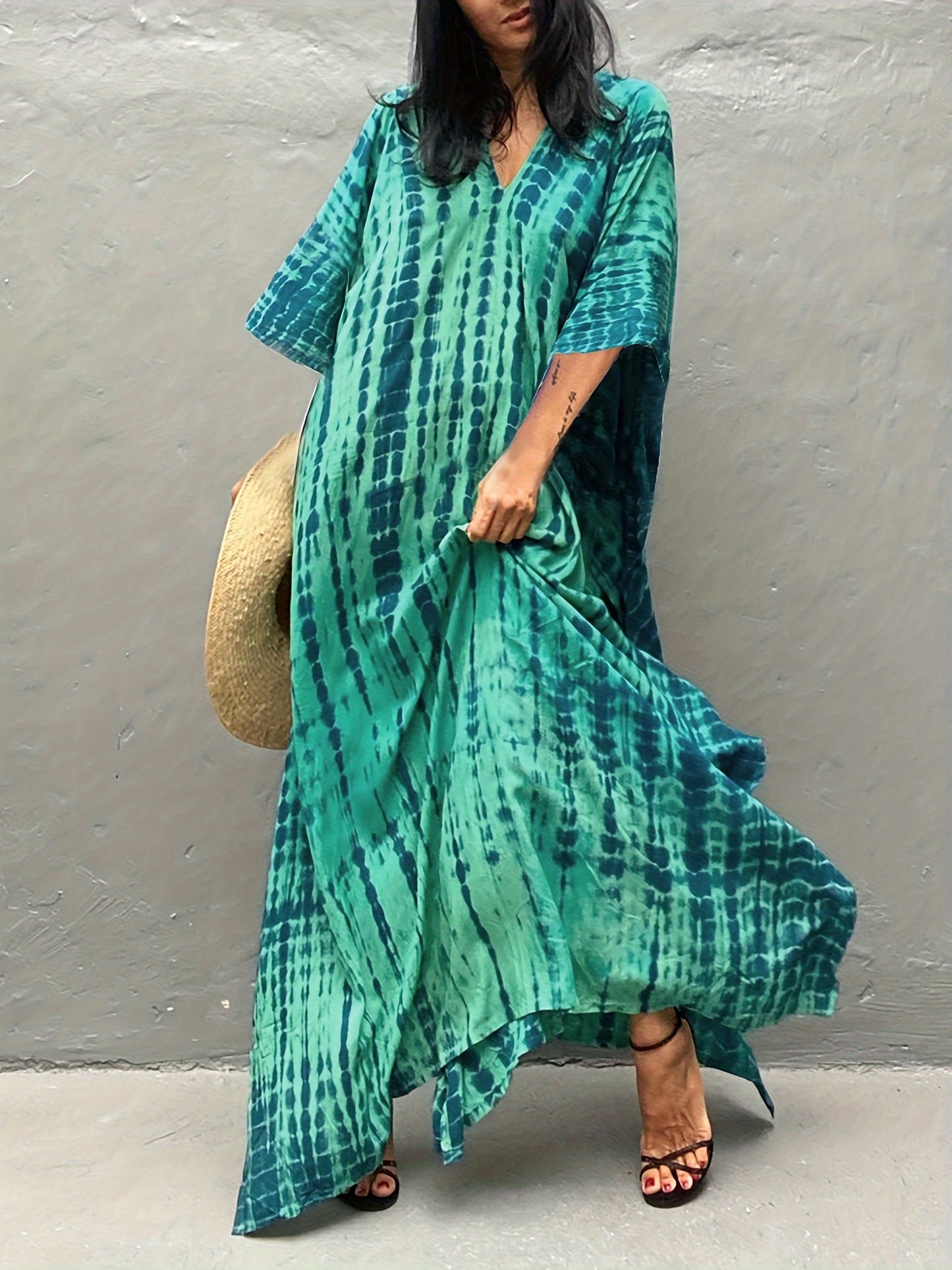 Plus Size Women's Beach Cover-Up Dress Kaftan, Large Summer Casual Beachwear