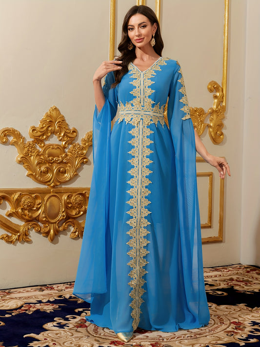 Long Sleeve Patchwork Arab National Costume Women's Evening Kaftan Abaya Dress from Middle East Dubai