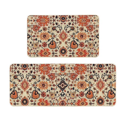 Sm:)e Flowers Bohemia Kitchen Mats Set Of 2, Daily Boho Home Decor Low-Profile Kitchen Rugs for Floor - 17x29 And 17x47 Inch