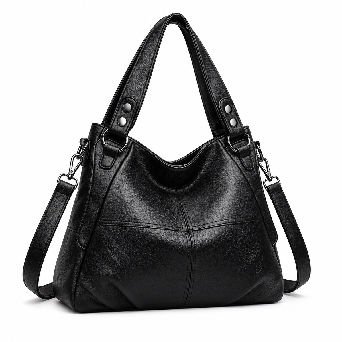 Black Textured Double Handle Shoulder Bag