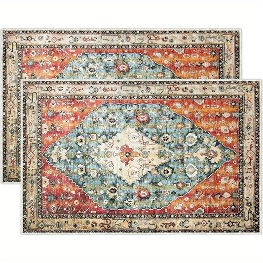 Washable Indoor Door Mat Carpet, Retro Distressed Entrance Rug with Non-Slip Rubber Backing, Quick Absorbent Area Mat for Indoor Outdoor Use, Home Decor for Living Room, Bedroom, Kitchen, Bathroom, Laundry Room, P