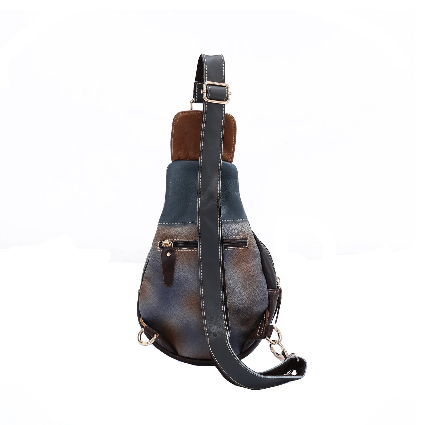 Leather Women's Sling Bag - Trendy Stitching Design, Outdoor Headphone Jack & Shoulder Strap - For Women - Suitable for Casual & Outdoor Activities