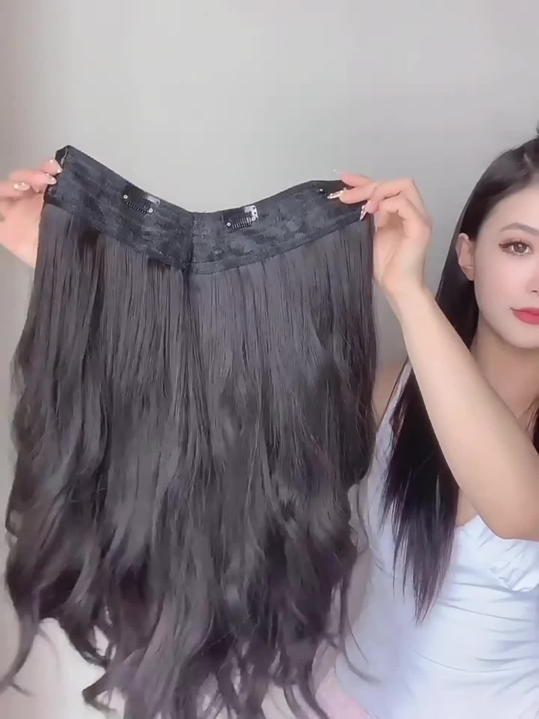 Synthetic Fiber Big Wave V-Shaped Hair Extensions, White Invisible, Available in 16/20/24/28 Inches, 4 Clip-In Extensions, with Options in Black And Brown for Everyday Parties And Holiday Gatherings
