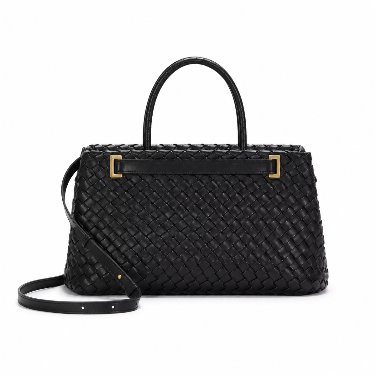 Elegant Black Woven Gold Accent Handbag