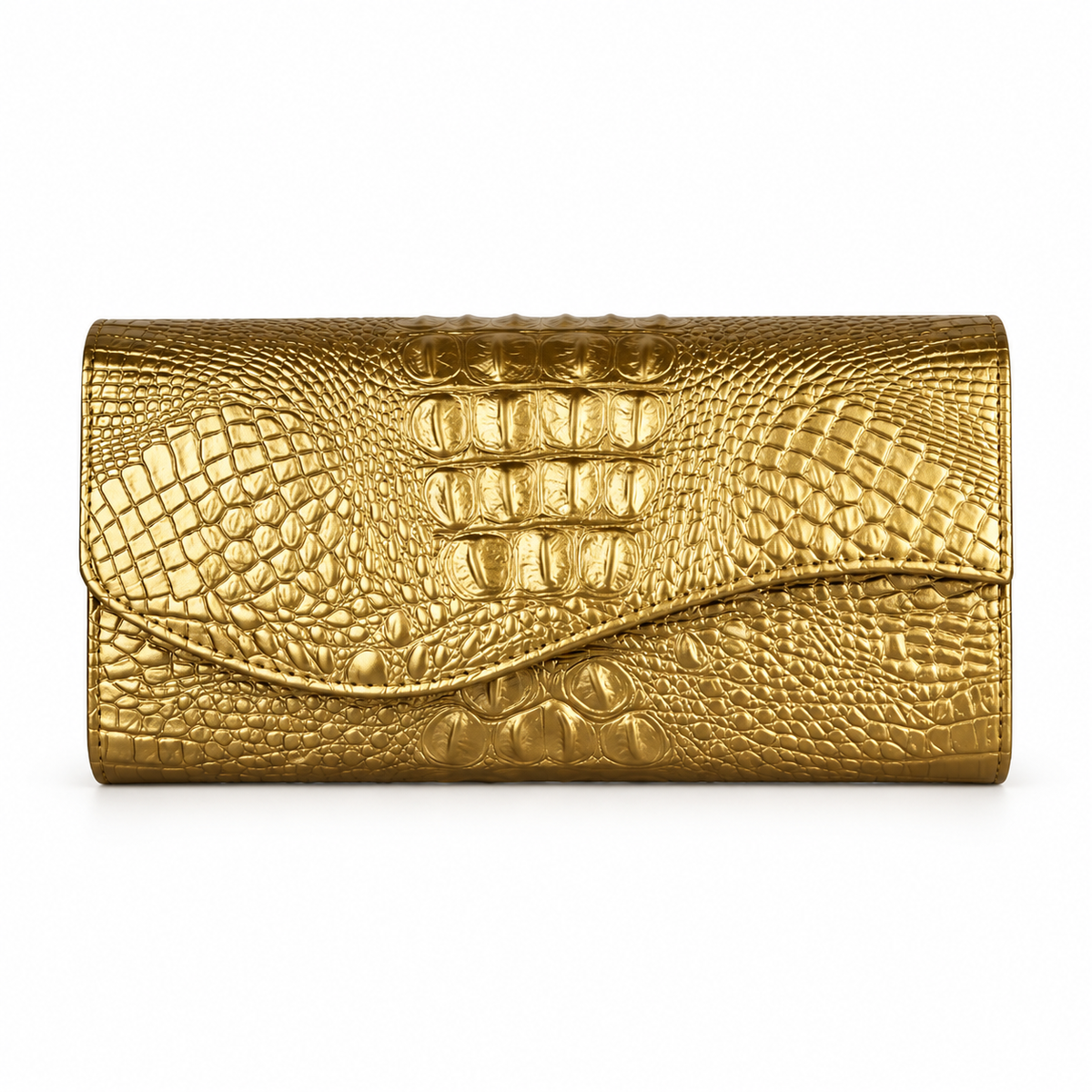 Metallic Gold Crocodile Embossed Evening Clutch