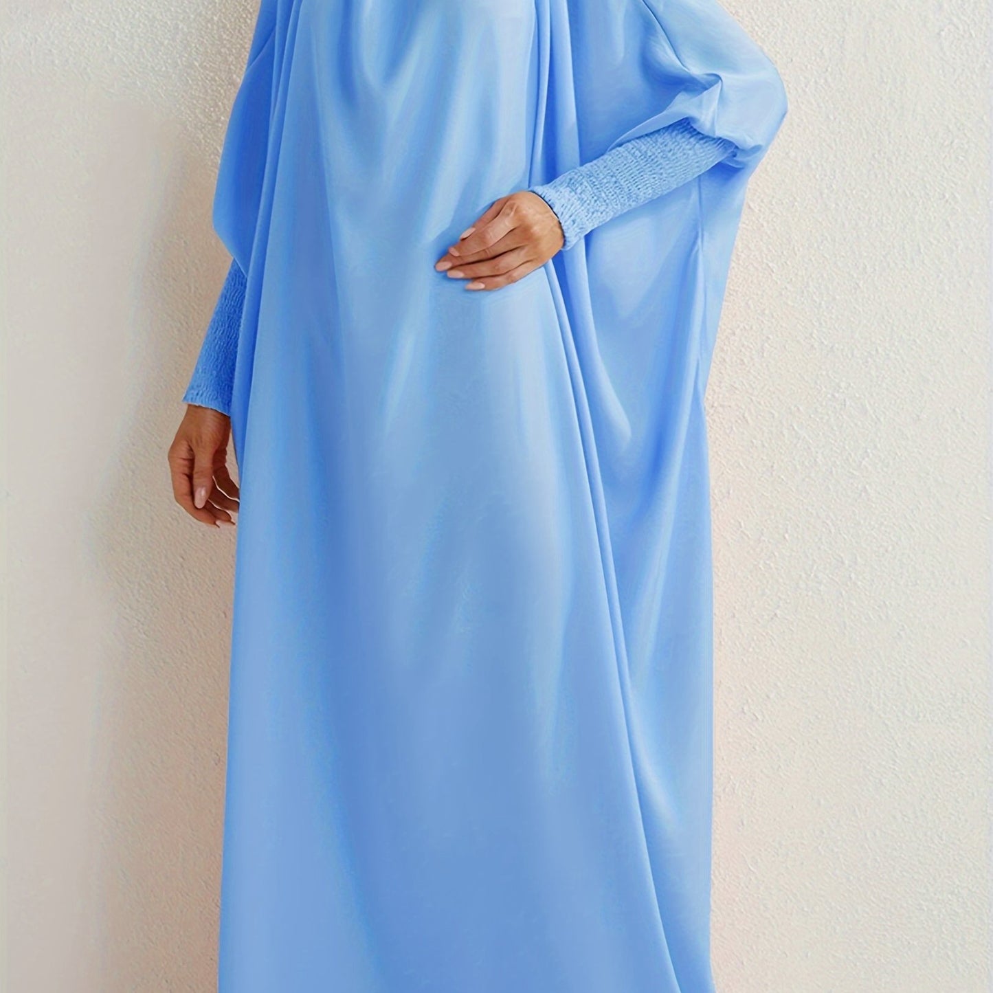 Women's Modest Jibab Abaya Dress with Hijab - Batwing Sleeves & Smocking Detail, Full-Length Prayer Robe, Islamic Clothing, Machine Washable Solid Color for Ramadan & Daily Wear, Allseason Robe, Hshaped Silhouette, Nontransparent F