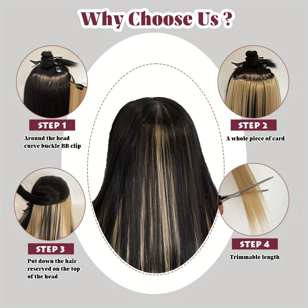 22Inch Long Straight Colorful Synthetic Hair Extensions - Invisible Clip-In, High Temperature Resistant, Easy to Wear for Women, Perfect for Parties & Holidays, Burgundy Hair Additions