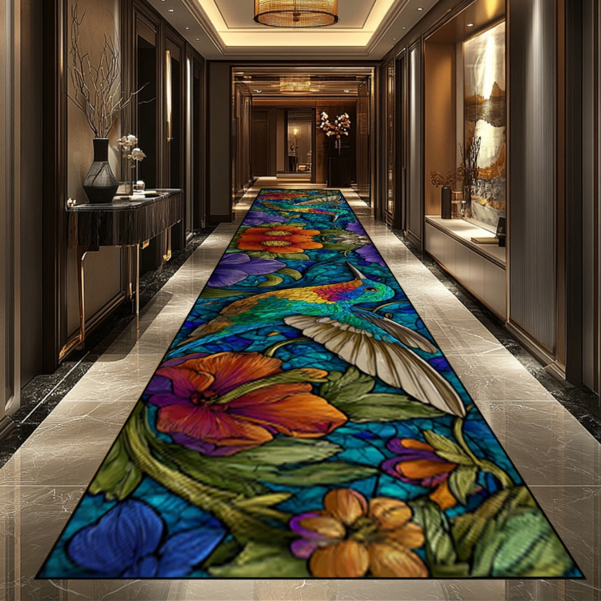 1pc of Vibrant Hummingbird Design Premium Extra-Long Runner Rug Measuring 100Cm (39 Inches) in Width, Featuring a Secure Backing, Ideal for Outdoor Wedding Venues, Party Entrances, Hotel Hallways, Halloween Decorations