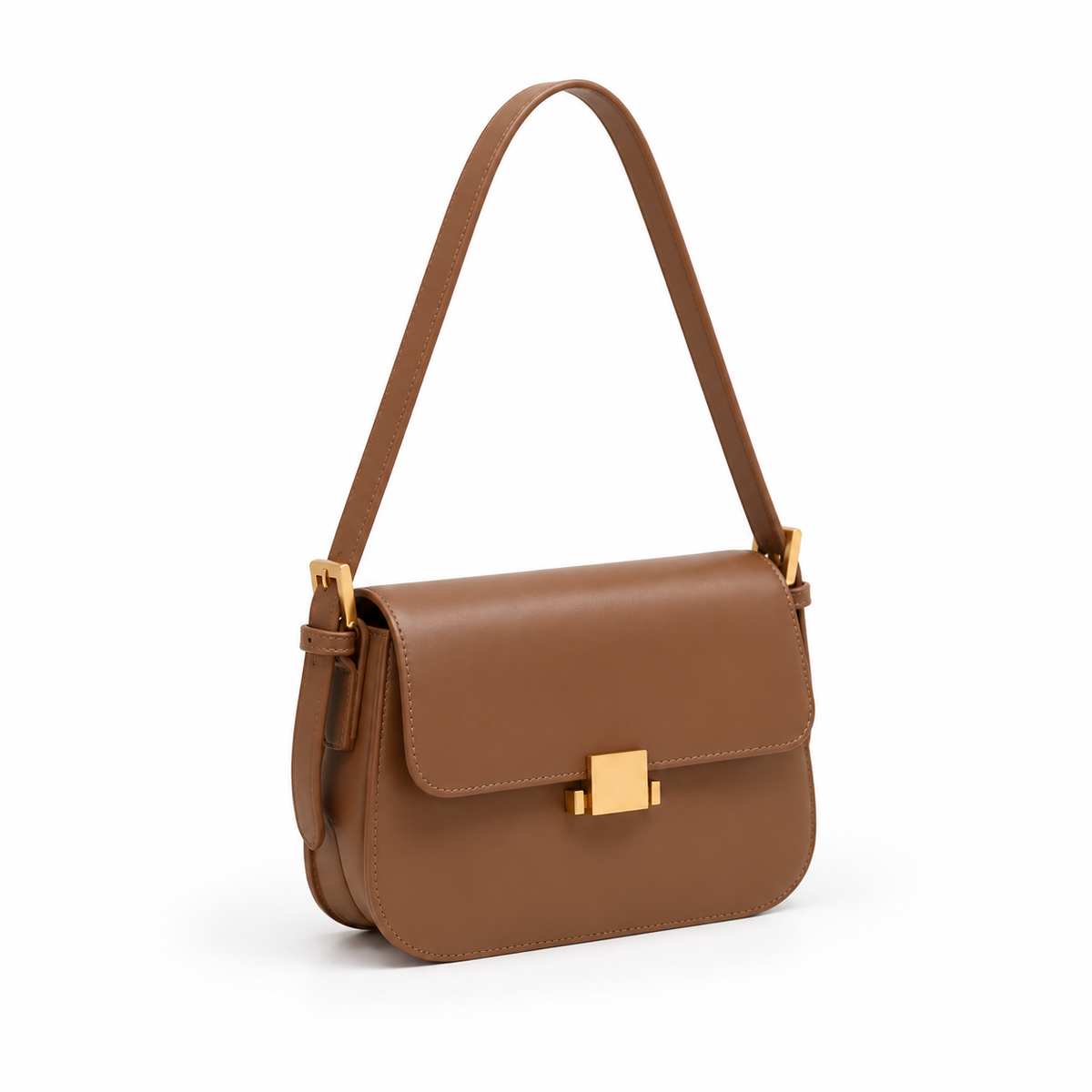 Brown Structured Leather Shoulder Bag