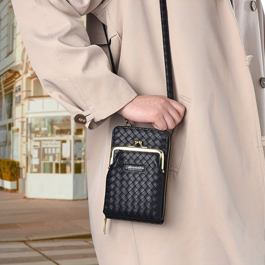 Phone Bag Women's Simple Wallet Double Zipper Bag Bag Woven Pattern Shoulder Crossbody Twisted Buckle And Zipper