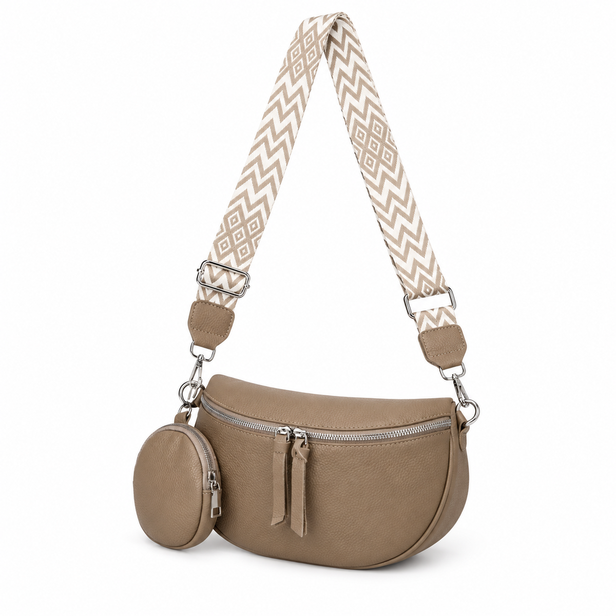 Khaki Crescent Sling Bag With Pouch