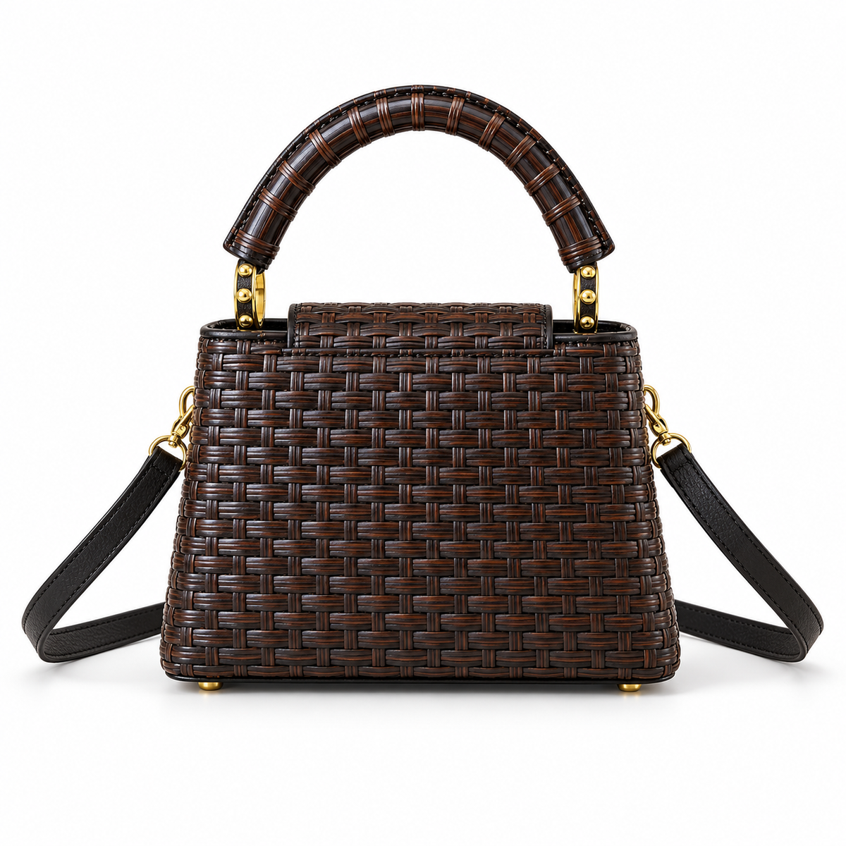 Dark Brown Woven Chain Detail Crossbody Bag