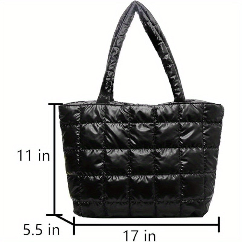 Quilted Leather Tote Bag - Premium Top Grain Genuine Leather with Zipper Closure, Travel Work Bag for Women