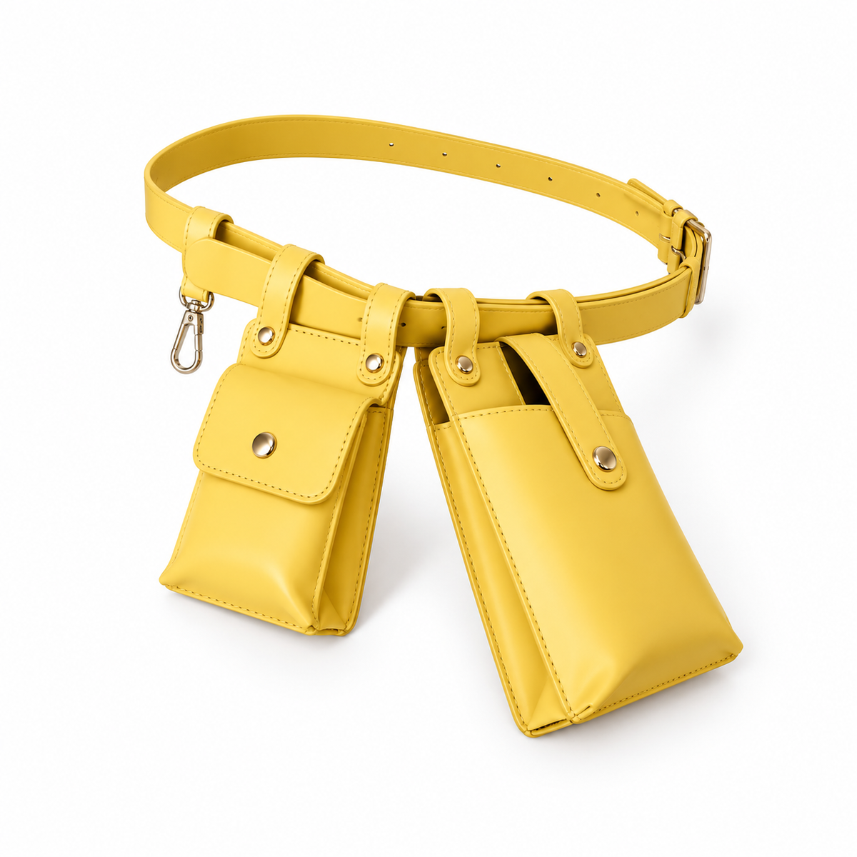 Yellow Adjustable Belt With Dual Pouches
