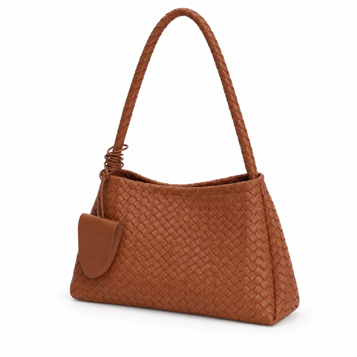 Brown Woven Shoulder Bag With Pouch
