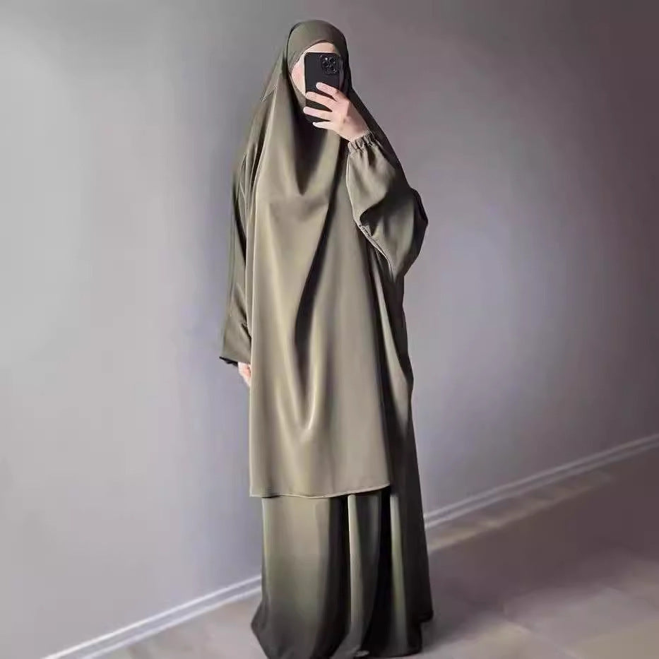 Middle East Dubai Women's Solid Color Loose Jilbaab Two-Piece Set with Large Hijab for Export