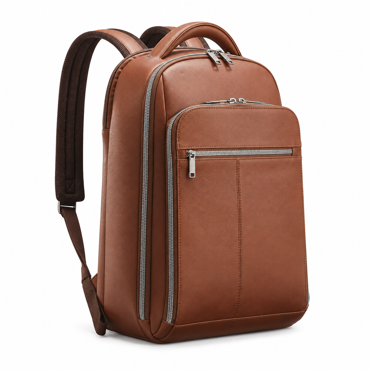 Classic Brown Backpack With Zippered Compartments