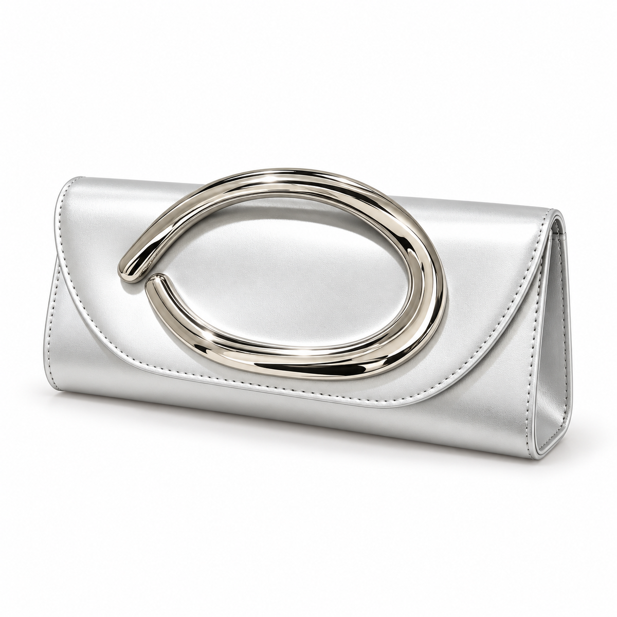 Elegant Silver Oval Accent Evening Clutch