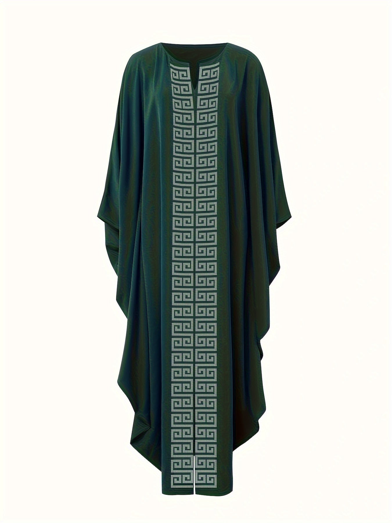 Women's Elegant Rhinestone Embellished Long Kaftan Palestinian Abaya - Batwing Sleeves, Long Split Hem, Polyester, Non-Stretch, Solid Color, Suitable for Spring/Summer/Fall