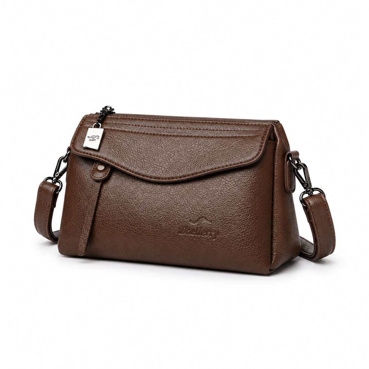 Coffee Brown Pebbled Leather Crossbody Bag