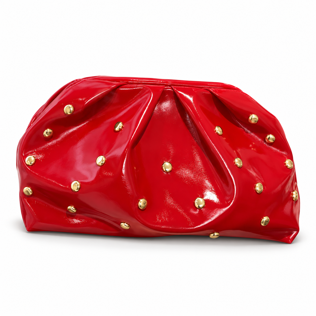 Red Studded Leather Evening Clutch Bag