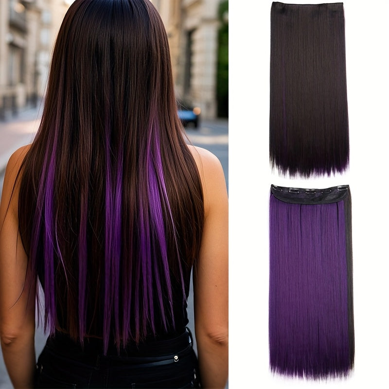 Colorful Clip-In Hair Extensions - 1pc Featuring Five Clips, Long Straight Heat-Resistant Synthetic Fiber Hairpiece for Women'S Everyday Looks And Party Must-Haves