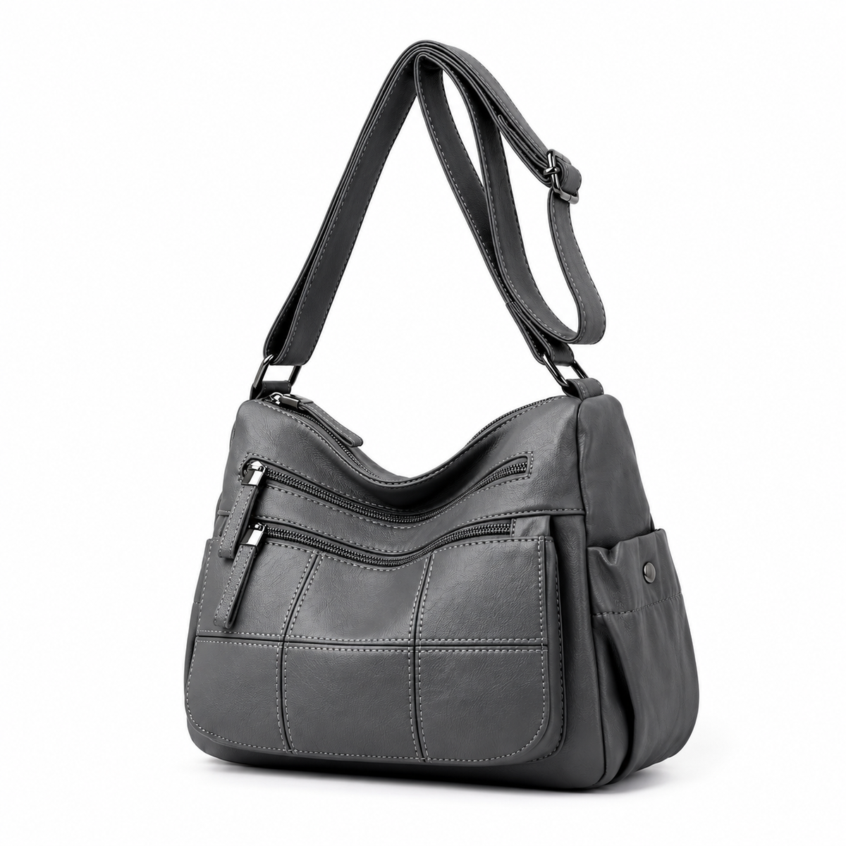 Grey Multi Pocket Adjustable Crossbody Bag