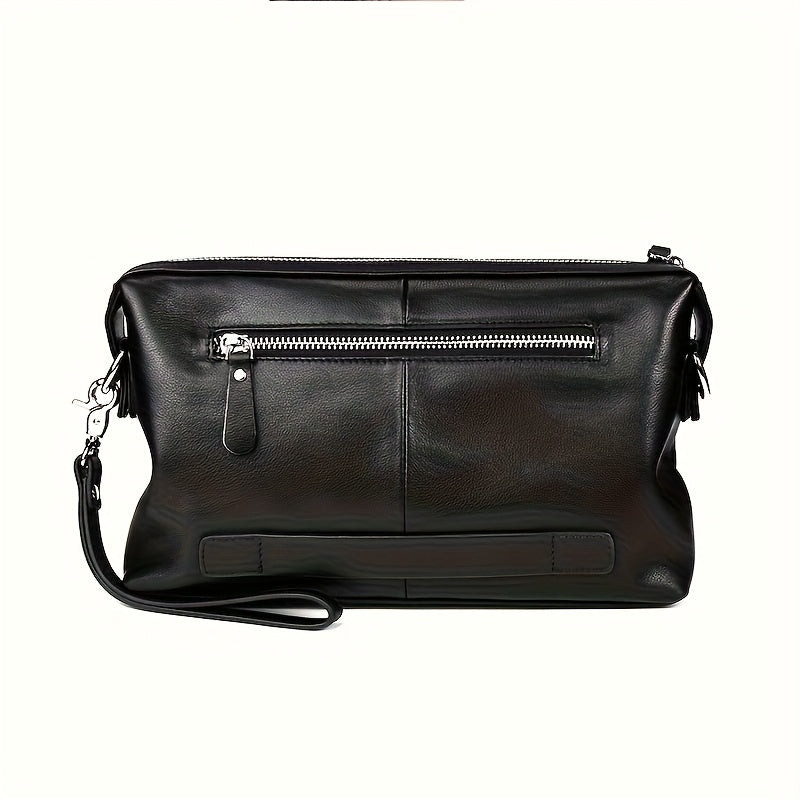 Genuine Leather Men's Crossbody Bag - Adjustable Shoulder Strap, Snap Closure, Soft Cowhide Vintage Style Black Casual Business Backpack for Everyday Use