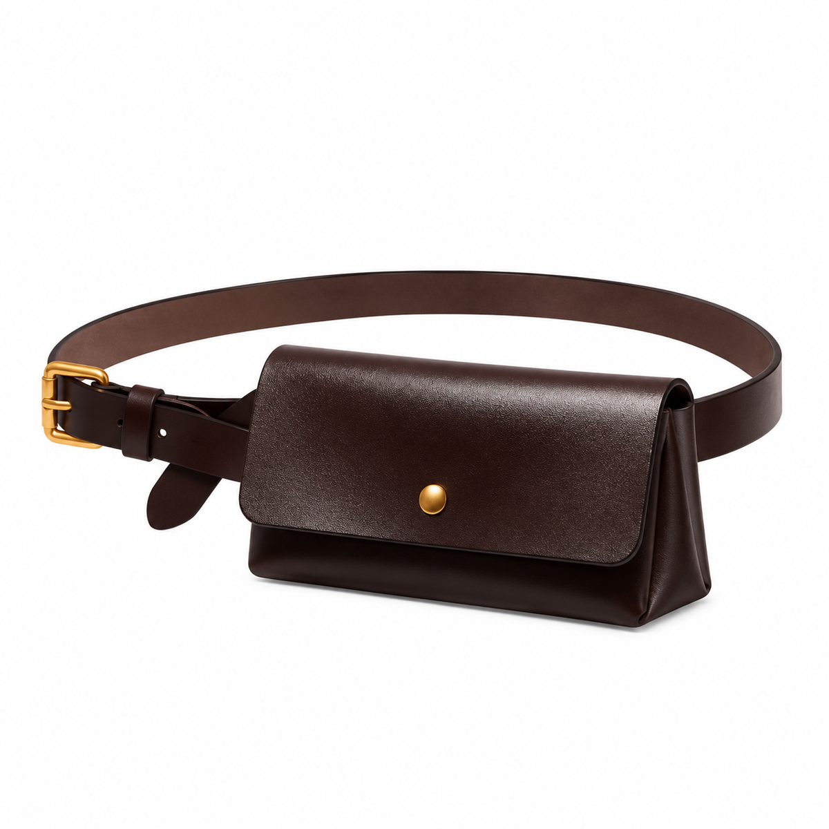 Chocolate Brown Gold Buckle Belt Bag