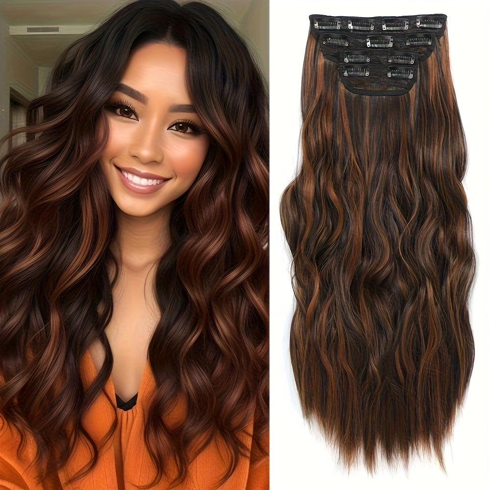 Clip In Hair Extensions For Women 20 Inch 5pcs Long Wavy Curly Auburn Copper Red Hair Extensions Clip Ins Full Head Synthetic Hair Extension For Women
