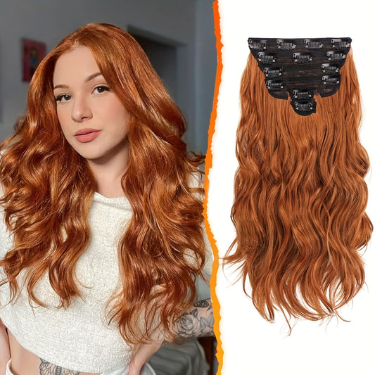BARSDAR Wavy Clip In Hair Extensions - 16 Inch Copper Clip In Hair Extensions For Women - 6pcs Full Head Thick Soft Synthetic Clip In Hairpieces Daily Party Halloween