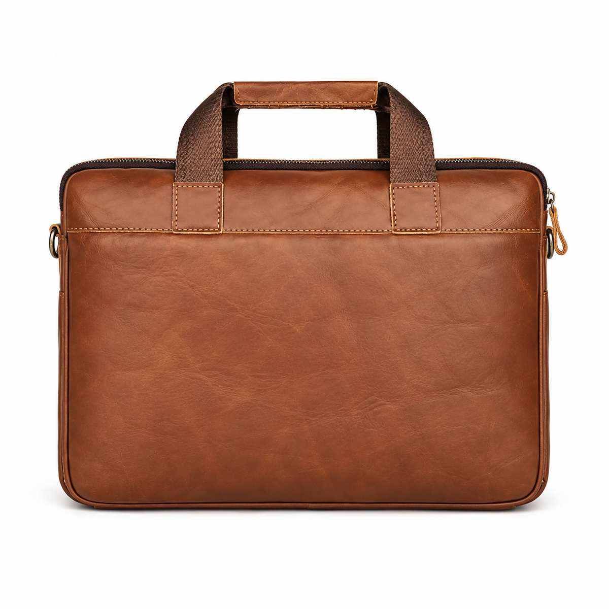 Classic Cognac Leather Briefcase With Pockets