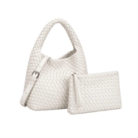 Ivory Woven Hobo Bag With Pouch