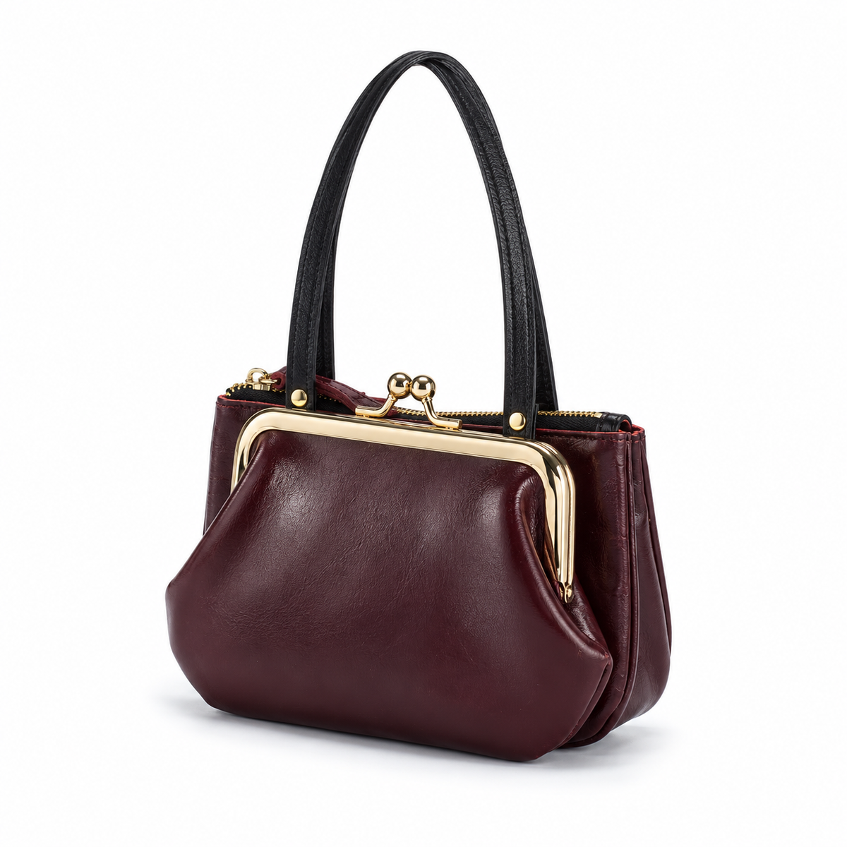 Elegant Burgundy Kiss Lock Clutch Bag