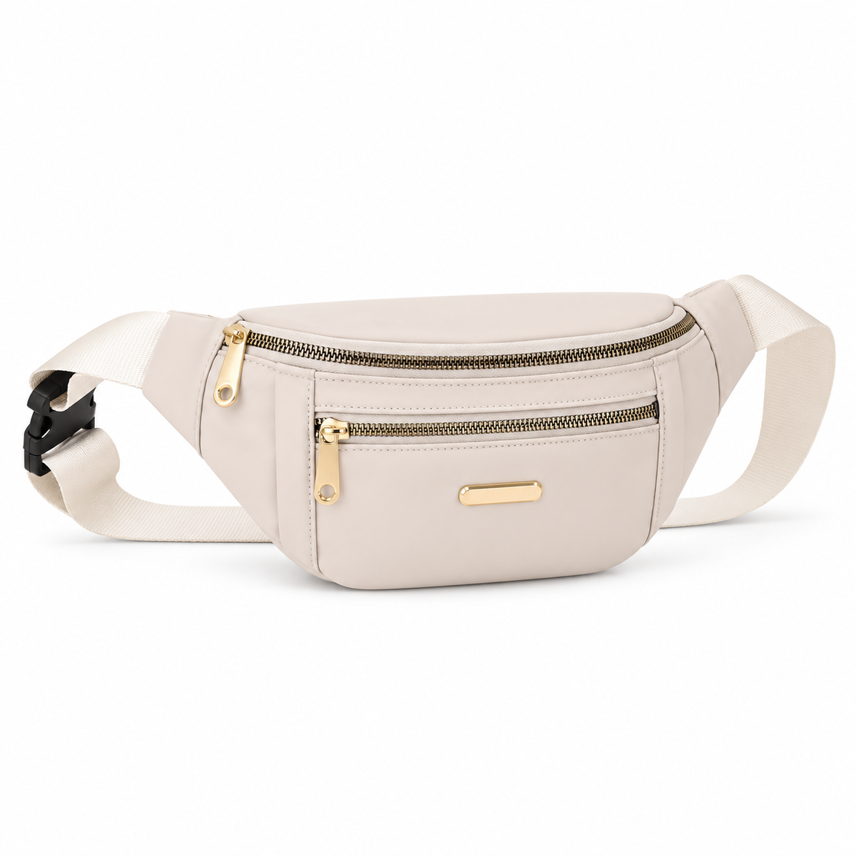 Elegant Cream Waist Bag With Zippers