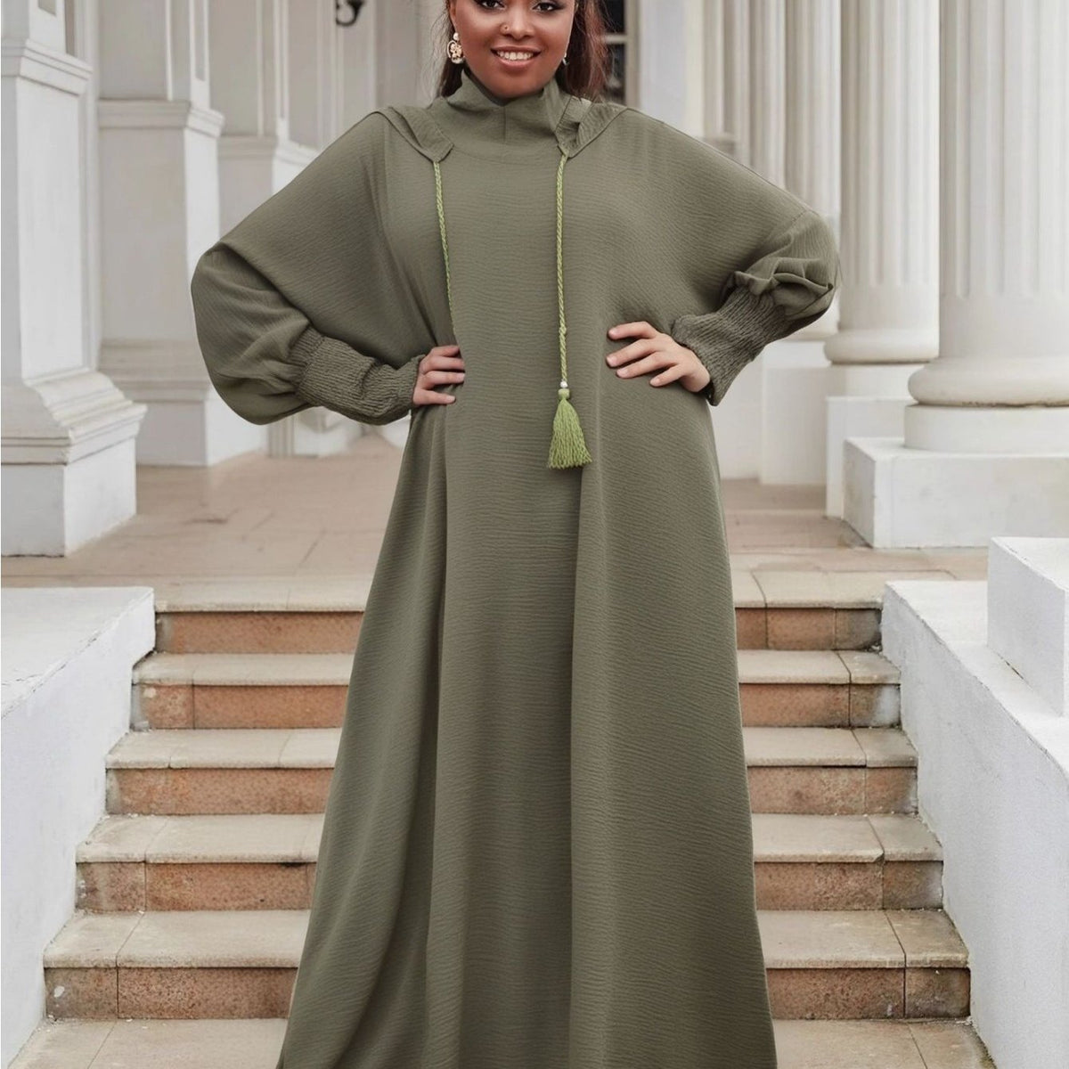 Plus Size Women's Hooded Long Sleeve Abaya - Oversized Loose Fit Solid Color Casual Elegant Gown, Machine Washable All-Season Comfort for Casual Attire, Leisure Outfit