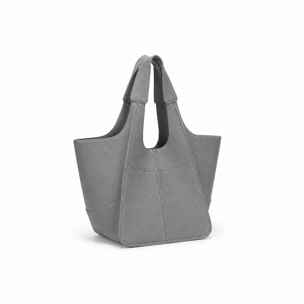 Grey Textured Structured Shoulder Tote Bag
